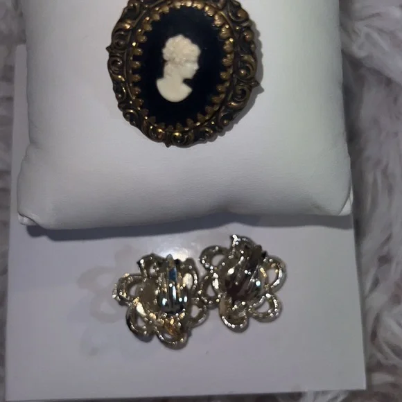 Vintage Victorian Black and White Pin set with matching earrings - Picture 4 of 5